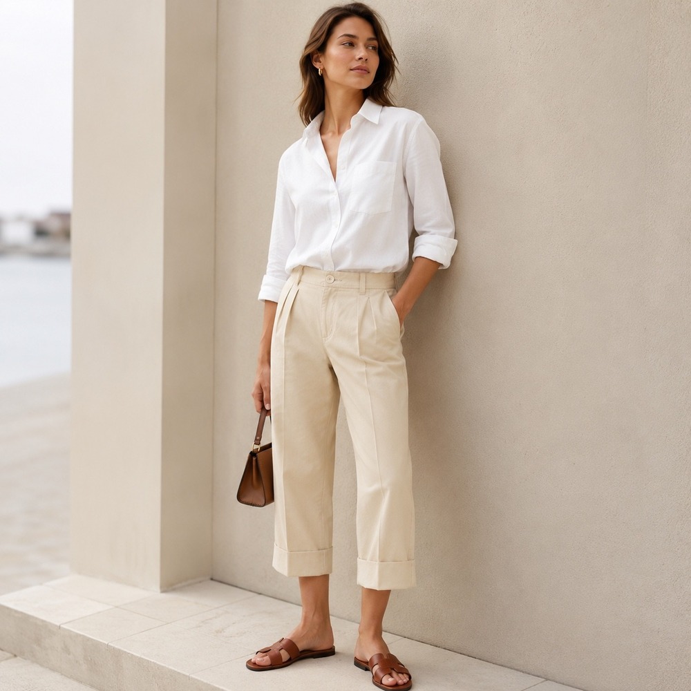 VTG Banana Republic Capri Pants Ivory Fine Corduroy Cuffed Old Money Preppy Sz 8
